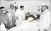 President Shankar Daya Sharma and Prime Minister of India, Rajiv Gandhi called on Khan Abdul Ghaffar Khan in the Bombay Hospital in Bombay on May 1...