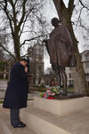 YK Sinha, the Indian High Commissioner to the UK, paying tribute to Gandhiji at Parliament Square, London, on January 30
