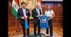Indian women’s cricket team captain Harmanpreet Kaur with High Commissioner of India HE Kumaran Periasamy and Commerce Minister Piyush Goyal