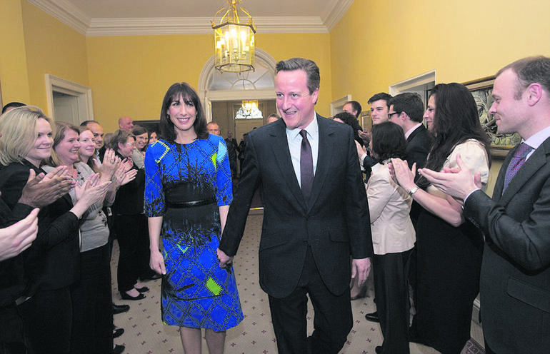 Election-- cameron-Samantha back at No. 10