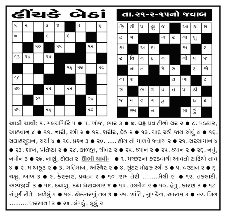 આ સપ્તાહનું હીંચકે બેઠાં આ સપ્તાહનું હીંચકે બેઠાં