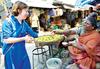 German lady on a bicycle, riding around the streets of Ulsoor selling potato salad 3