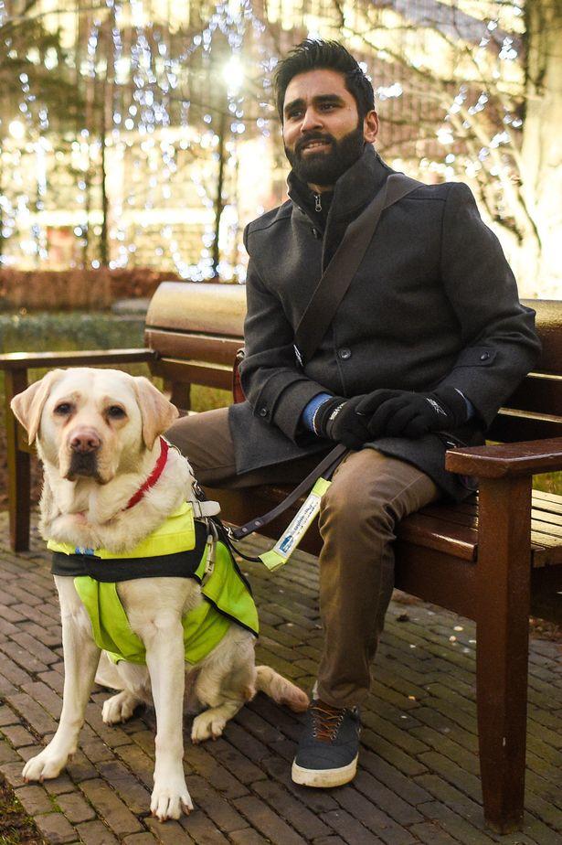 Amit Patel with his guide dog Kika