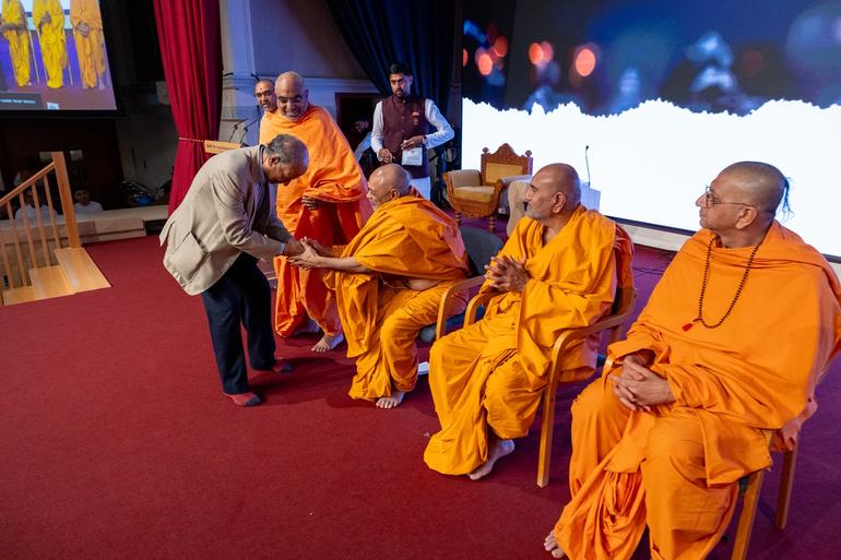 Guru Purnima at Neasden Temple-- C.B. Patel receiving blessings