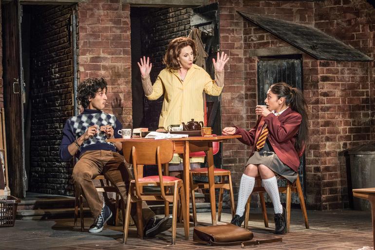 L-R Assad Zaman (Saleem khan), Pauline McLynn (Ella Khan) & Salma Hoque (Meenah khan) - East is East UK Tour - Photo By Marc Brenner (296)
