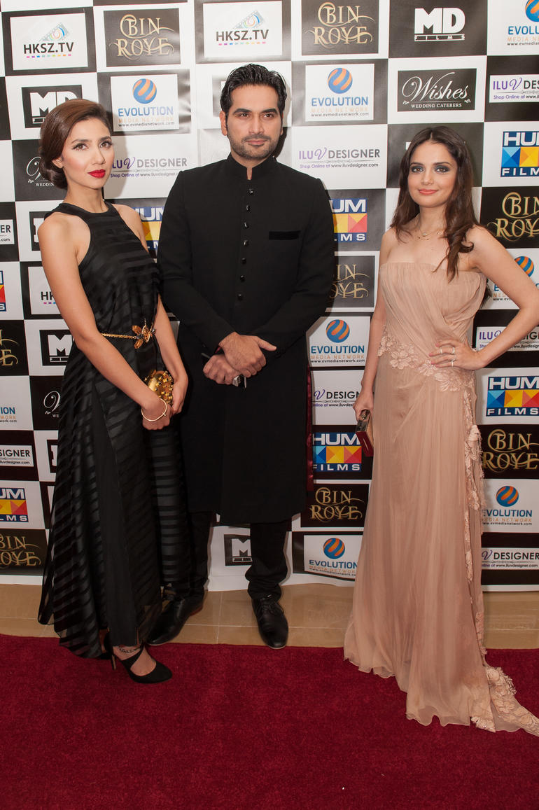 L-R Star cast of the film - Actress Mahira Khan, Actor Humayan Saeed, Actress Armeena Khan